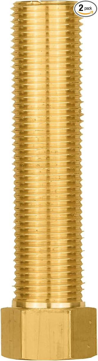(Pack of 2) EFIELD 1/2" Male Pipe(NPSM) x 1/2" Female Pipe(NPSF) Extension Brass Fitting Adapter, 100MM Lenght, Hex Connector with Sealing Tape,(NPT140)