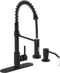 Kitchen Faucet Set, Black Kitchen Sink Faucets with Pull Down Sprayer and Soap Dispenser, Single Handle Stainless Steel Faucets for Kitchen Sinks, Farmhouse RV Faucet with Deck Plate