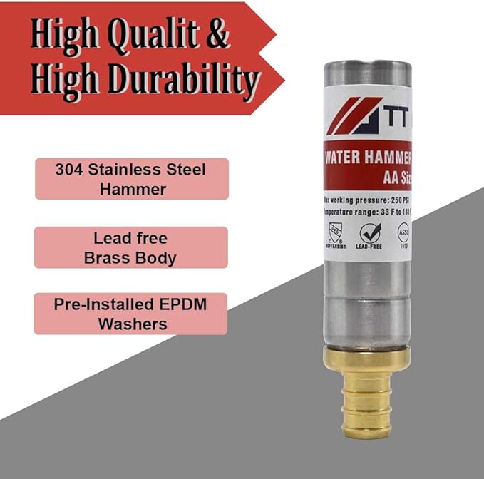Stainless Steel Water Hammer Arrestor 1/2" Pex Stop Hammering Reduce Banging Pex Crimp Connection
