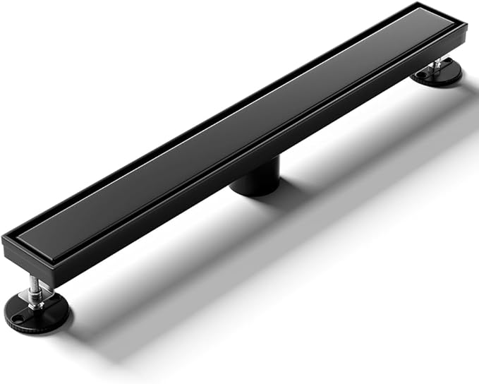 Linear Shower Drain 24 Inch Black, Shower Drain with 2-in-1 Tile Insert Panel, Brushed AISI 304 Stainless Steel Linear Drain for Fast Drainage, Floor Drain for Bathroom, Kitchen, Garage & More