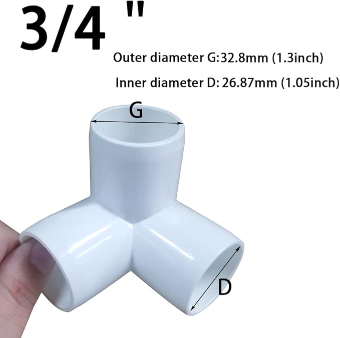 3/4“ Tee PVC Fitting 3 Way Elbow Connector, Furniture Grade 90 Degree Elbow Side Outlet, PVC Corner Fittings for Building Furniture Greenhouse Shed Pipe Fittings Tent Connection (Pack of 8)