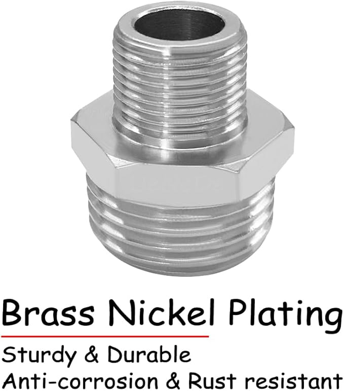 3PCS Water Line Adapter, 1/2" Male to 3/8" Male Reducer Connector, Brass Nickel Plating Compression Fitting for Kitchen Bathroom Faucet Supply Line Hose Stop Valve