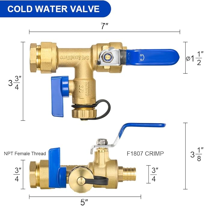 3/4 Inch FIP x 3/4 Inch Pex-B Crimp(F1807) EFIELD IPS Isolator Tankless Water Heater Service Valve Kit, with Pressure Relief Valve,(TOOL053)