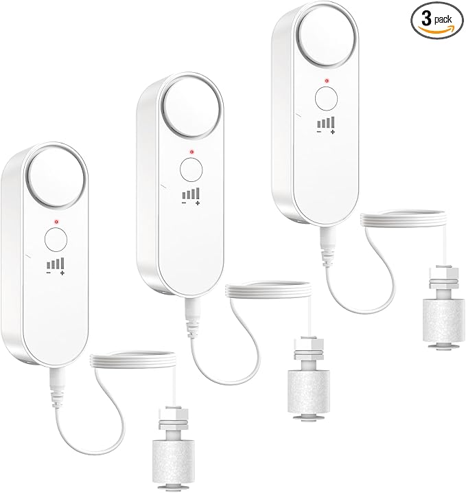 Daytech Water Level Sensor 100 dB Sump Pump Alarm Water Sensors for Leaks with 78 inch Detector Cable and 4 Volume Levels Flood Sensor for Basements(3PC)