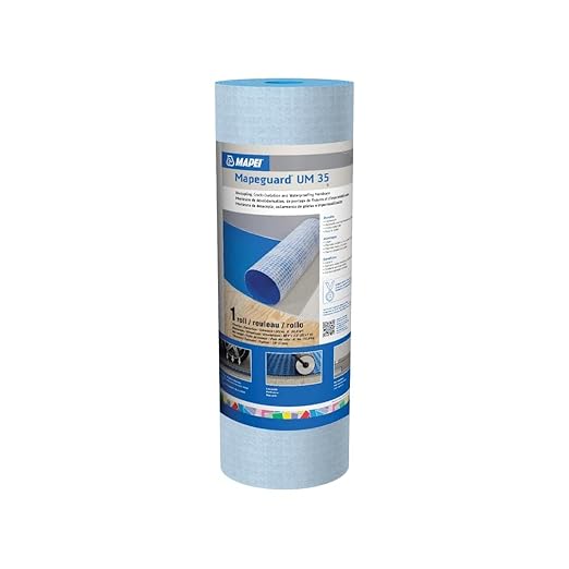 Mapei Mapeguard UM 35 Uncoupling Crack Isolation Membrane 323 Sq Ft Roll (3.3 Ft x 98.5 Ft) for Ceramic and Stone Tile, 1/8 Inch Thick HDPE Waterproofing Flooring Underlayment
