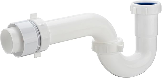 (1 Pack) Yariwiz White P Trap 1 1/2 Inch for Bathroom Kitchen Sink Drain Pipe Tubular Kit with White Threaded Adapter and Blue TPE Washer KSD-001W