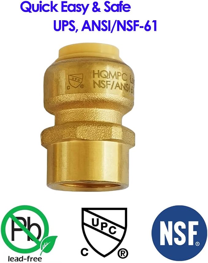 HQMPC 1/2" Pex Fitting Straight Coupling Push Fit PEX Fittings Female, Push-to-Connect Copper, CPVC, No Pb Brass Plumbing Fittings (6 PCS, 1/2")
