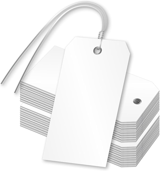 SmartSign White Plastic Tags with Pre-Attached Wires - 100-Pack, 4.75" x 2.375", Size#5, 10 mil Thick Tear-Proof Polylith Plastic Tags with Metal Eyelet, Writable Blank Tags for Shipping, Labeling