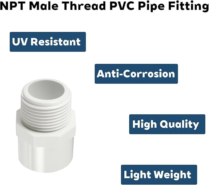 12Pack 1/2" PVC Male Adapter Pipe Fittings (Socket x Pipe Thread) 2-Way PVC Hose Adapter Coupling with 1/2 Inch Male Thread, Schedule 40, White