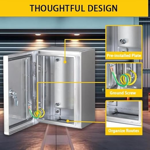 MJ-Box Steel Electrical Enclosure Box 12 x 12 x 8'' 304 Stainless Steel Electrical Enclosure IP66 Waterproof & Dustproof Outdoor/Indoor NEMA 4X Stainless Steel Enclosure