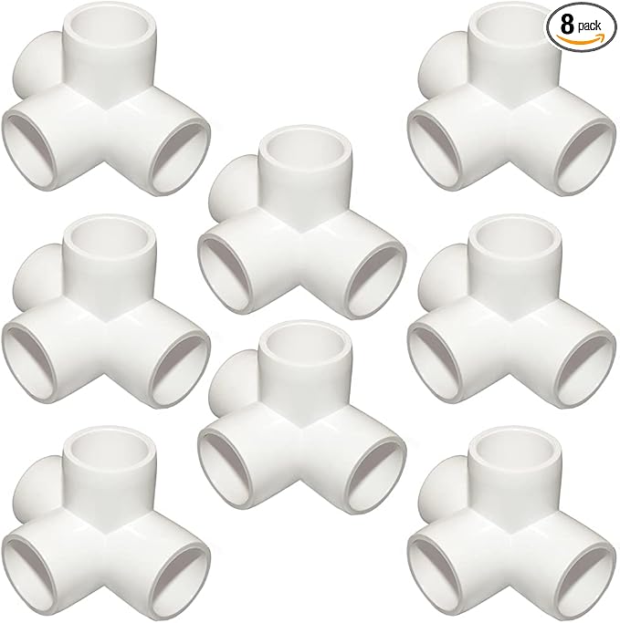 1Inch Tee PVC Fitting 4 Way Elbow Connector, Furniture Grade 90 Degree Elbow Side Outlet. Corner Fittings for Building Furniture Greenhouse Shed Pipe Fittings Tent Connection (Pack of 8)
