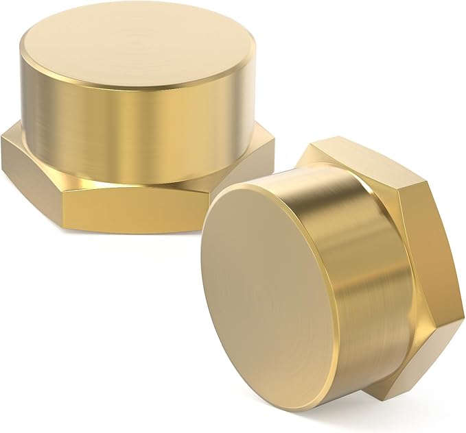 GASHER 3/4"NPT Brass Pipe Cap, NPT Female Thread Socket Pipe End Cap Plugs Fitting 5PCS