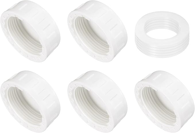 uxcell 5Pcs 1-1/4 Inch PT Female Thread PVC Pipe Fitting Cap, Cleanout Water Drain End Caps, Pipe Plug Socket Fittings with Gasket for Water Heater Supply Lines, Plumbing, White