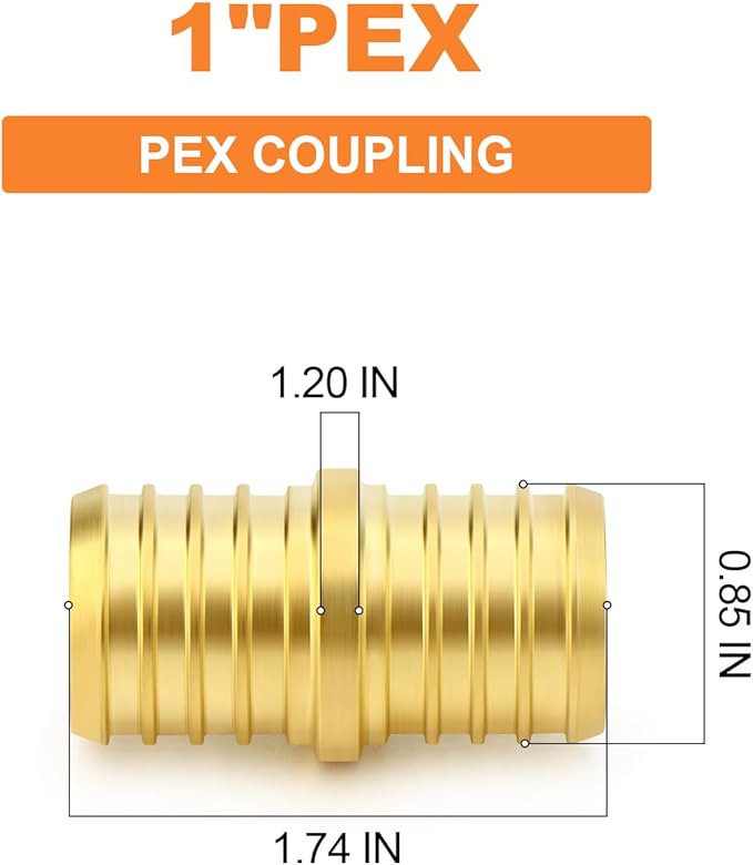 GASHER 10Pcs No Lead Brass 1" Pex Coupling, 1 Inch Pex Fittings for Pex Tubing