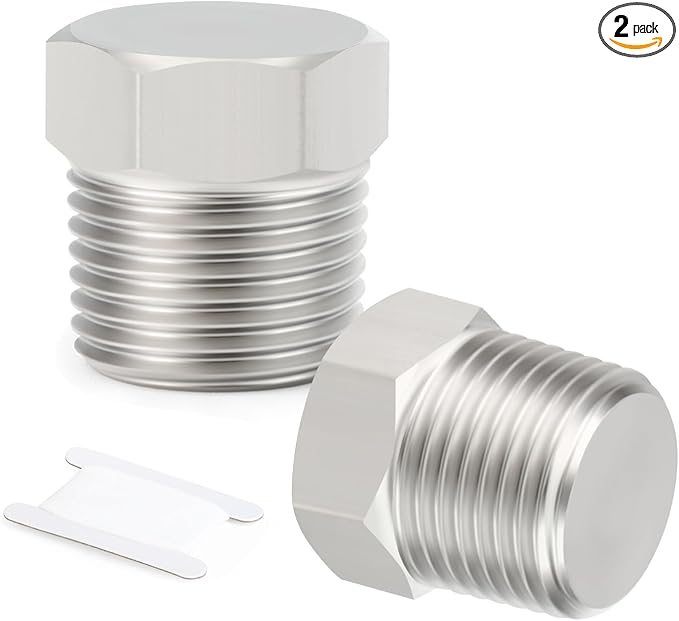 2PCS Stainless Steel Outer Hex Thread Socket Pipe Plug Fitting, 1/4" NPT Male, for Blocking or Sealing Holes in Pipes or Devices