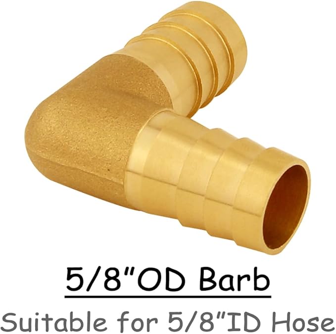 2PCS Solid Brass 5/8"OD Barb Elbow Fittings 2-Way 90 Degree L Right Angle Barbed Fitting for Water/Oil/Gas