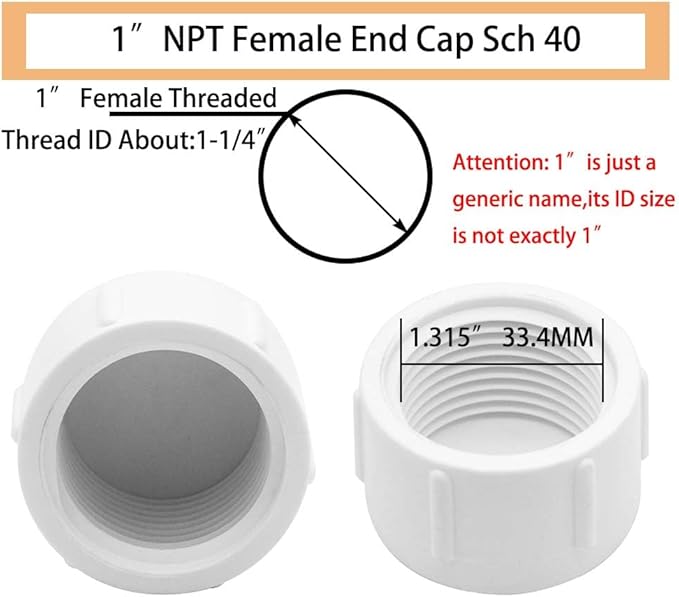 YSIL 1 Inch PVC Female Threaded End Cap Plug, Water Pipe Connector Fittings for Plumbing Line (12 Pack) White