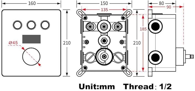 AYIVG Matte Black Shower Flow Control Valve Temperature Display Concealed 3 Way Outlet Function Shower Diverter Valve Brass Thermostatic Mixing Valve Kit Replacement Can Run Together