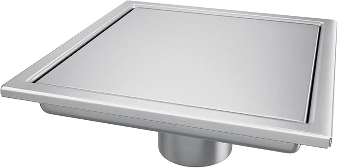 Square Shower Drain, Shower Drain 6 inch with 2 in 1 Tile-Insert Cover, Brushed AISI 304 Stainless Steel Shower Floor Drain with Hair Catcher