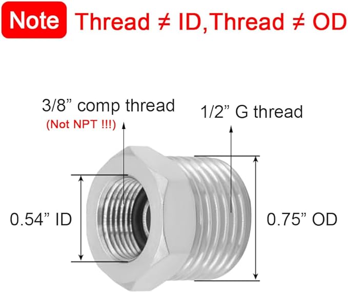Joywayus 1/2 G Male to 3/8 Compression Female Thread Bushing Pipe Fitting, Nickel Plated Brass Reducer Faucet Connector Water Hose Adapter, Supply Line Adapter for RV Kitchen Bathroom Plumbing 2PCS