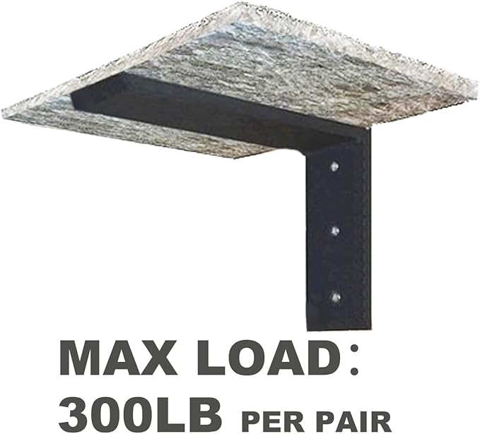 WINKER Countertop Support Bracket 6 Pack Heavy Duty 3/8" Thick Hidden L Shelf Bracket 20" x 8" x 2.5" Metal Corbels for Quartz/Granite/Wood/Concrete/Laminate Countertops, Black (6 Hole)
