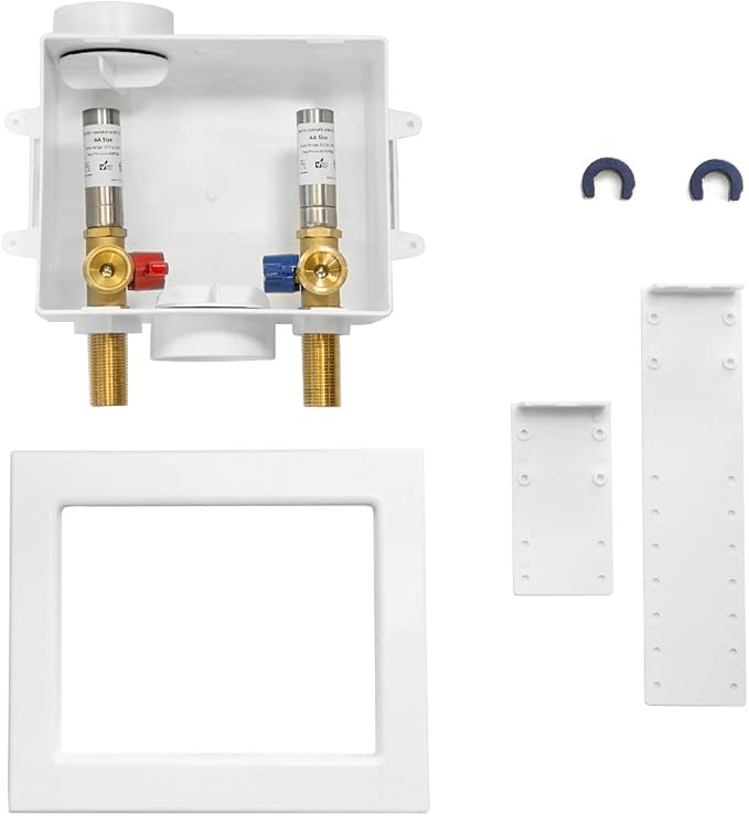 EFIELD Washing Machine Outlet Box with Center Drain 1/2-inch Push-Fit White, with Stainless Water Hammer Arrestor,(WM010)