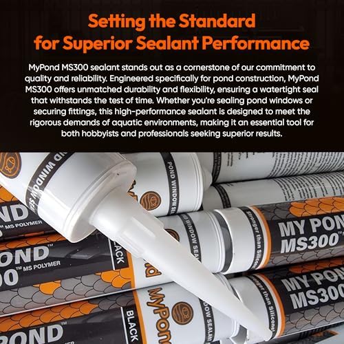 MS300 Marine Sealant Black, Window Sealer, Pond Sealer for Leaks Concrete Glass Metal, MS Polymer Adhesive 4X Stronger Than Aquarium Silicone Caulking, Pond Liner Adhesive, 300ml, 2pack