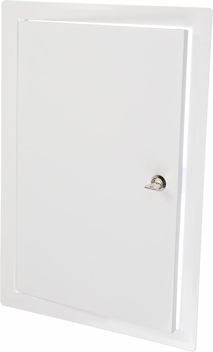 10" x 14" Lockable White Metal Access Door. Service Shaft Panel with Key for Plumbing, Electricity, Heating, Alarm. Bathroom Access Hole Cover