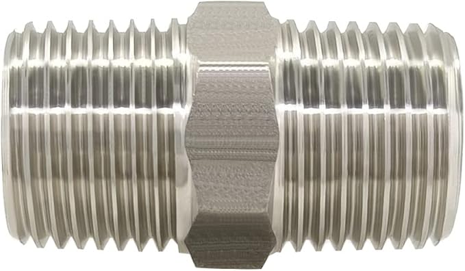 Hooshing 2PCS Hex Nipple 1/2" Male x 1/2" Male NPT Stainless Steel 304 Threaded Pipe Fittings for Brew Kit Home Piping