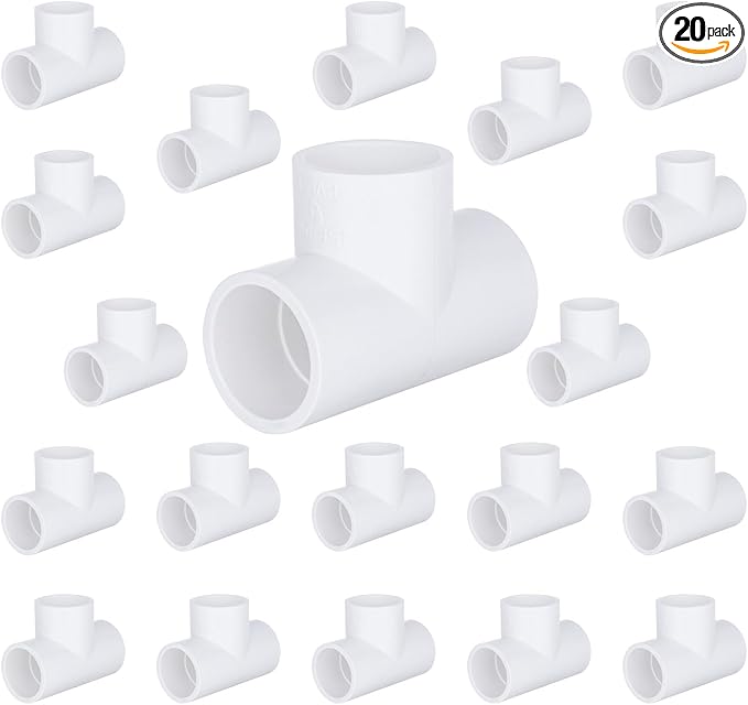 1/2-inch PVC 3-Way Tee Fittings (20 Pack), White, Furniture Grade PVC, Tee Connectors for DIY Furniture, Greenhouse, Pool Products