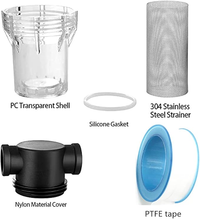 Sediment Filter 3/4 Female Thread Inline Filter Strainer for Garden Hose Pressure Washer RV with 80Mesh Screen Water Pump Strainer Filter