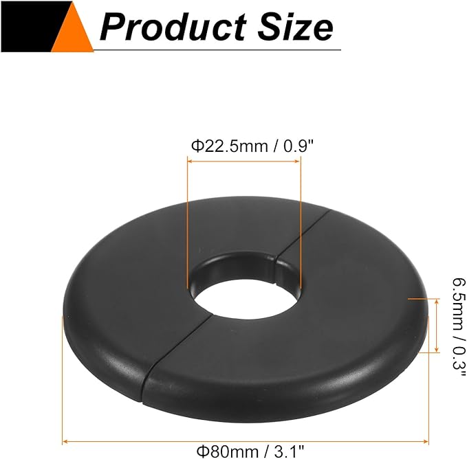 HARFINGTON 8pcs Wall Split Flange 22.5mm/0.9" Self-Adhesive Plumbing Cover Plates ABS Plastic Round Escutcheon Plate Buckle Design for Water Pipe Bathroom Kitchen Decoration, Black