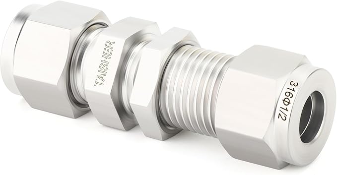 TAISHER 1PCS 316 Stainless Steel Thru-Bulk Bulkhead Compression Tube Pipe Fitting Connector, 1/2" Tube OD x 1/2" Tube OD Straight Adapter