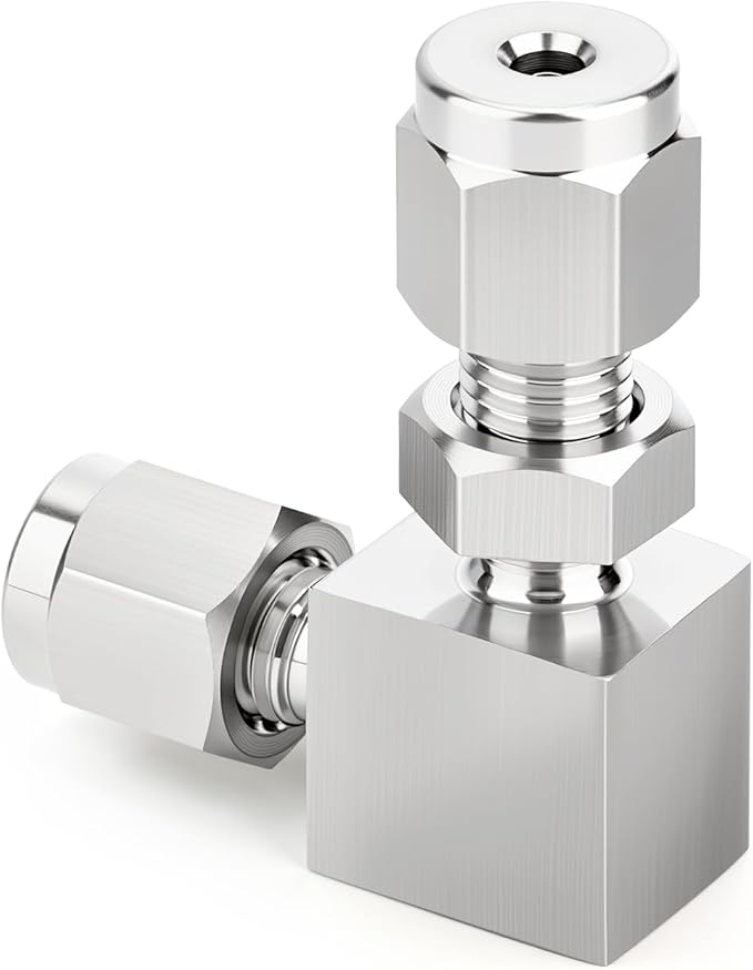 TAISHER 1PCS 304 Stainless Steel 90 Degree Thru-Bulk Bulkhead Compression Tube Pipe Fitting Connector, 1/4" Tube OD x 1/4" Tube OD Straight Adapter