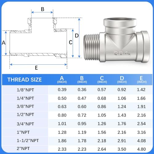 ChillWaves 304 Stainless Steel Pipe Fitting, Male Run Tee 1/4" NPT Female x 1/4" NPT Female x 1/4" NPT Male Thread Adapter(4-PACK)