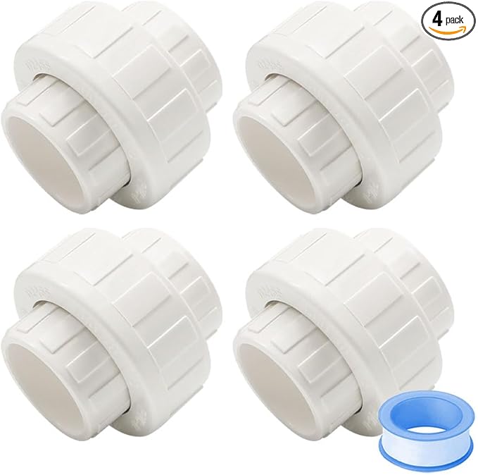 4PCS 3/4 Inch White PVC Union Coupling Pipe Fitting Slip to Slip 0.75" PVC Adapter Coupling SCH40, EPDM O-Ring HE065-3/4