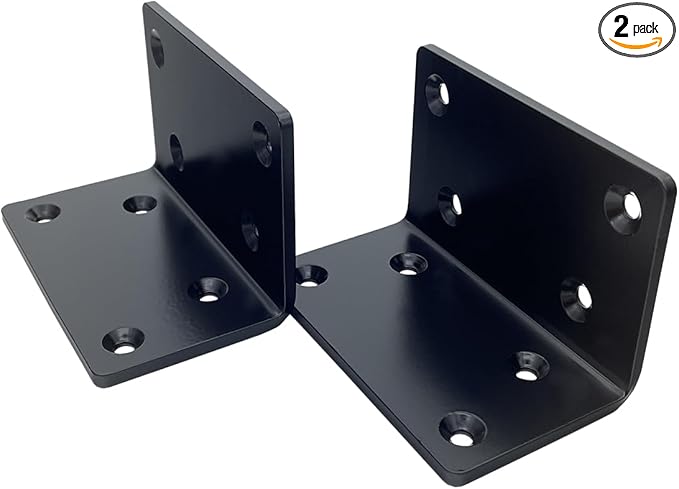 2 Pcs 5" Black Heavy Duty L Right Angle Steel Brackets,90 Degree Metal Corner Countertop Bracket,Countersunk Design Max Load 230LB for Timber Wood Furniture Shelves Support.Thickness 5mm
