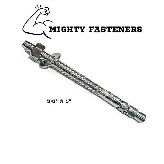 Wedge Anchors – Heavy-Duty 304 Stainless Steel Expansion Bolts for Concrete & Masonry, Rust-Resistant & Durable - 3/8" X 5" - 50 Pack