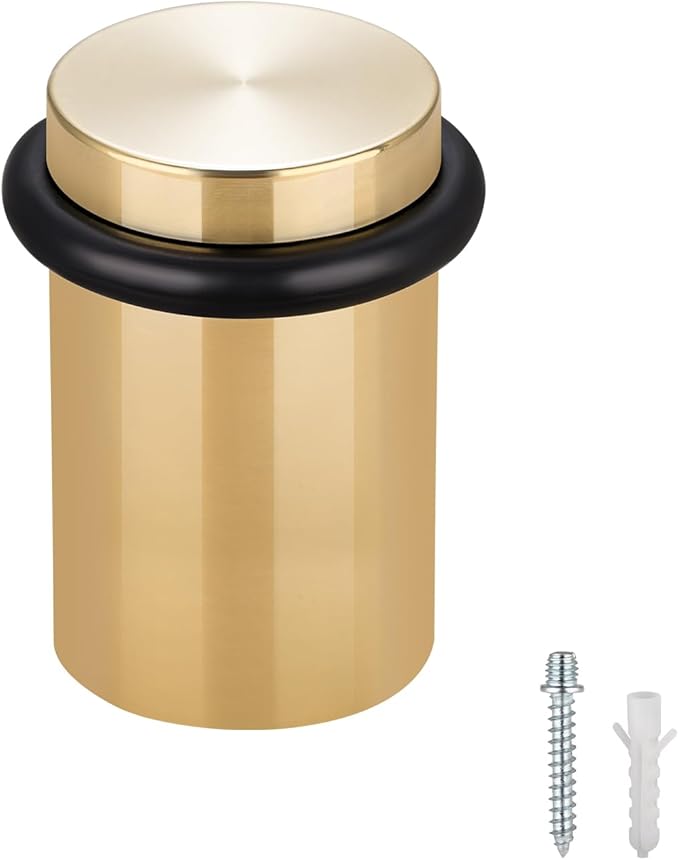 Floor Door Stopper Door Stop-Classy Solid Steel Modern Heavy Duty Door Stoppers -Floor Mount Anchor Screw-Wall Protector for Commercial Door(Golden, 2.0 Inch)
