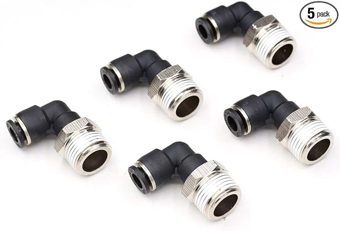 CEKER 5/16 Elbow Male Airlines Push Fittings 90 Degree Push to Connect Fittings Air Fittings, PL 5/16 Tubing Od x 1/2" Npt Thread Pneumatic Push In Connectors Quick Connect Tube Fittings 5Packs