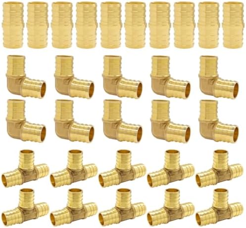 Hooshing 30 Pack 3/4" PEX Fitting Combo, Straight Coupling, Elbow, Tee Set