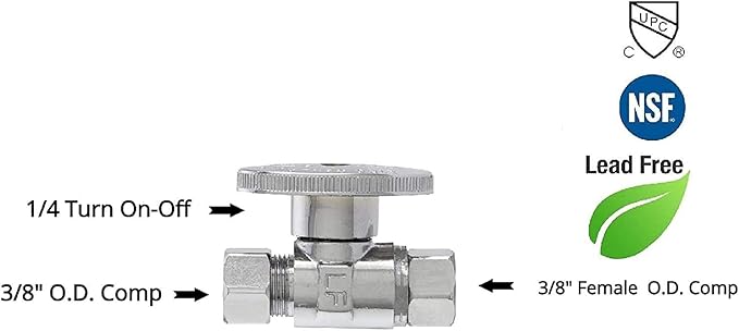 (10Pc) EZ-Fluid Plumbing Straight Angle Stop Valve 3/8-Inch O.D Female Compression x 3/8-Inch O.D Male Comp.Lead-Free Brass Quarter Turn Water Shut Off Repair Add On Stop Ball Valve,Kitchen,Bathroom