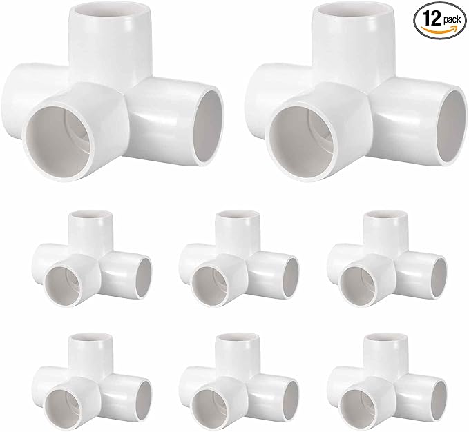 12Pcs 1" Elbow PVC Fitting, SCH40 4-Way Tee Furniture Grade PVC Pipe Fitting, DIY Corner Elbow Connector for Building Furniture, Greenhouse Frame Connection, Socket x Socket