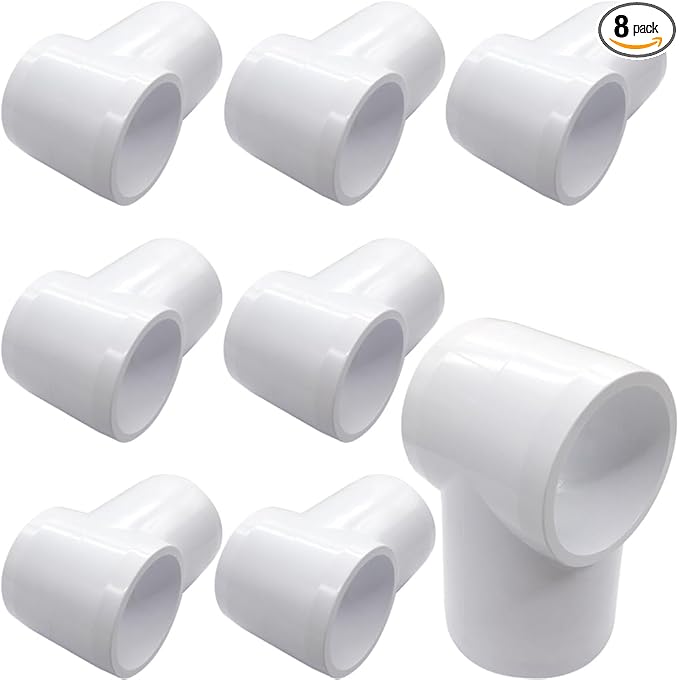 1-1/4" Slip Tee PVC Fitting, Furniture Grade PVC DIY Connector for Building Furniture Greenhouse Shed Pipe Fittings Tent Connection (Pack of 8)