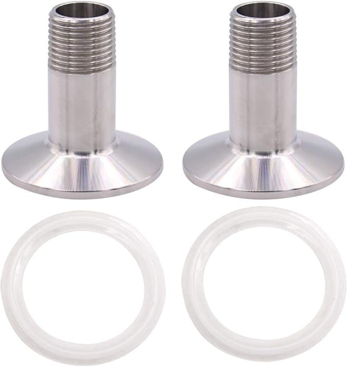 DERNORD 2 Pack Sanitary Male Threaded Pipe Fitting to TRI CLAMP with 2 Silicone Gaskets(OD 50.5mm Ferrule) (Pipe Size: 1/2" NPT)