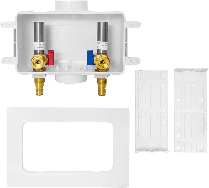 EFIELD Washing Machine Outlet Box, 1/2" Pex-A F1960 Expansion Fitting Connection x 3/4" MHT Connection With Stainless Steel Water Hammer Arrestor, Center Drain,(WM025)