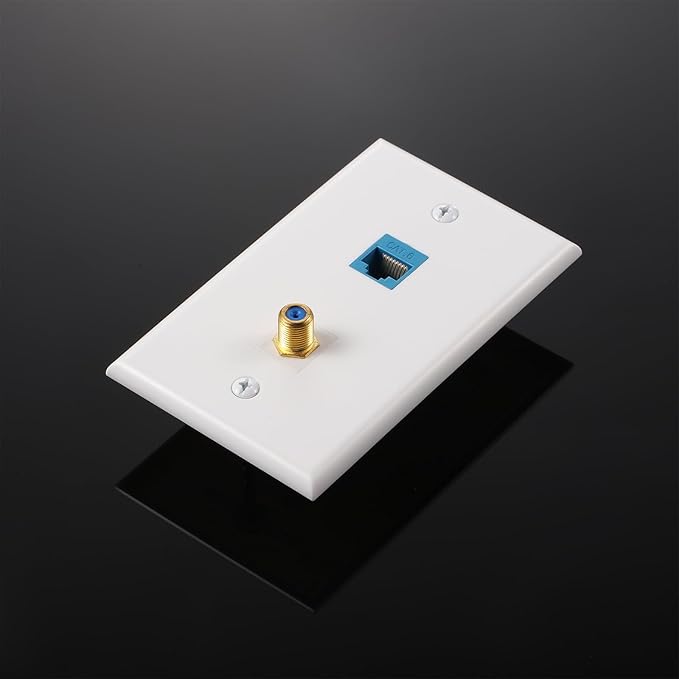 Weewooday 16 Pieces Cat 6 Ethernet Wall Plates, Cat 6 Coax Wall Plate with Ethernet Port and Gold-Plated TV Coax F-Type Port (Blue)
