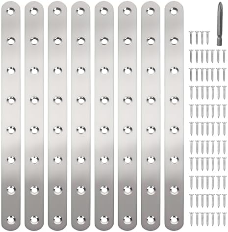 8 Pack Straight Brace,Flat Brace 9.7” x 0.75”,Stainless Steel Flat Metal Braces,Repair Bracket with Screws