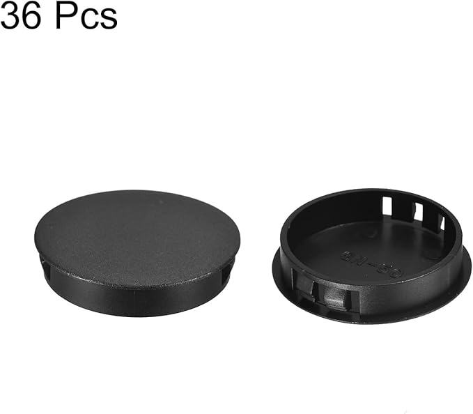 uxcell 1-61/64" Plastic Hole Plugs, 36Pcs Flush Type Panel Round Snap in Fastener Knockout Locking Plugs for Furniture Insert End Caps Panels, Black