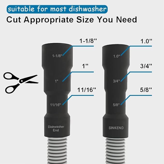 Universal Dishwasher Drain Hose - 10 Ft Discharge Hose - Corrugated and Flexible Dishwasher Hose Drain Replacement with Clamp